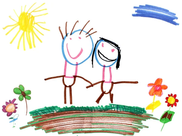 Kind tekening familie — Stockfoto