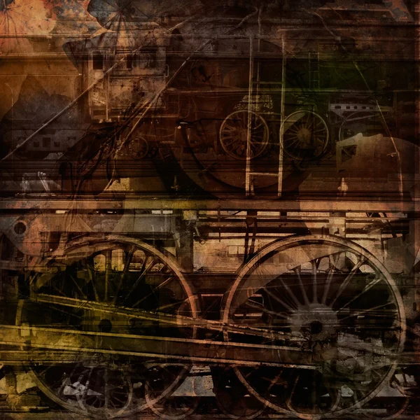 Technologia retro, stare pociągi, tło grunge — Zdjęcie stockowe
