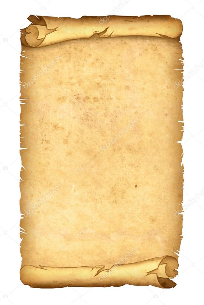 Parchment roll. Old vintage paper scrolls, antique papyrus d