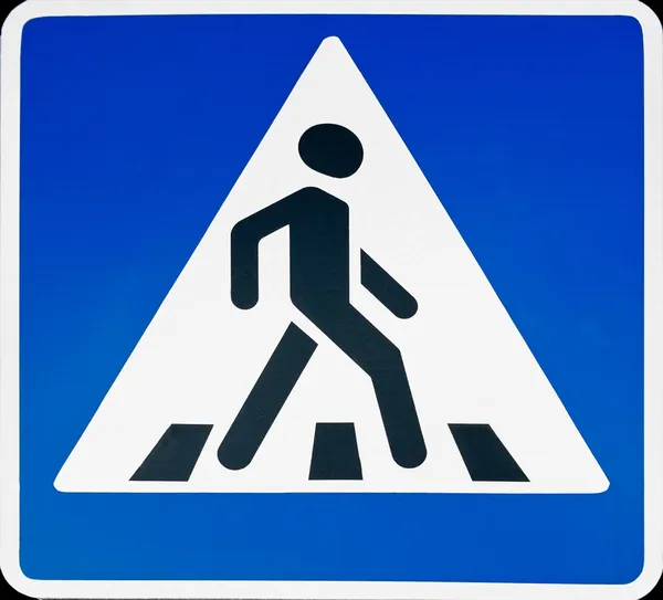 Verkehrszeichen "Fußgängerüberweg". Nahaufnahme Stockbild