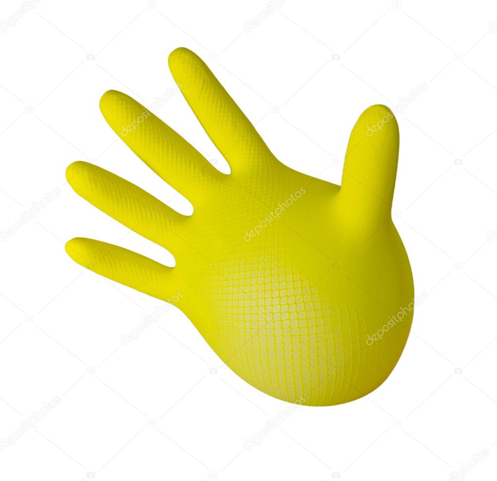 Inflated yellow glove. isolated