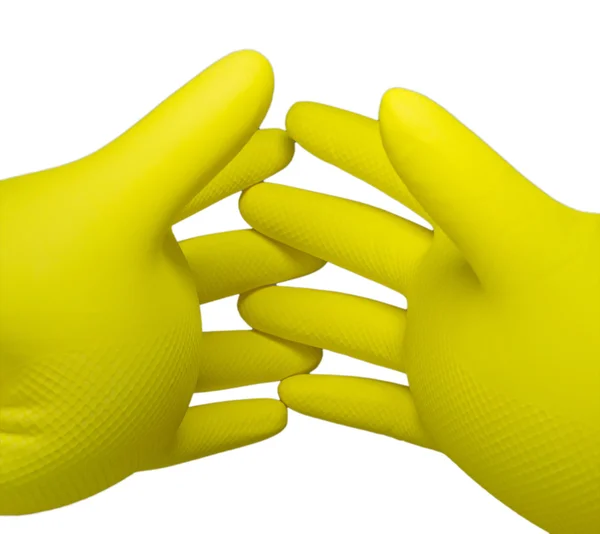 Two inflated rubber gloves with crossed fingers. isolated — Stock Photo, Image