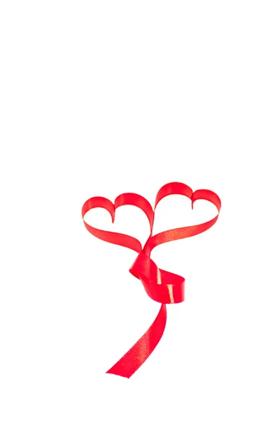 Διπλή καρδιά σχήμα κόκκινη κορδέλα — Φωτογραφία Αρχείου