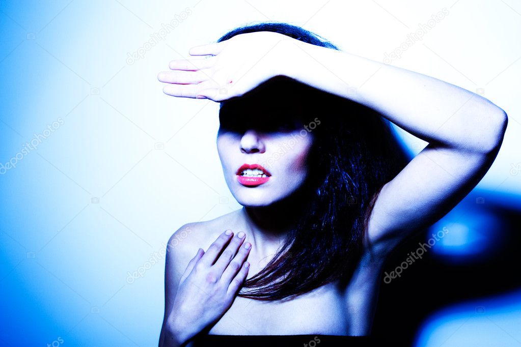 Fashion Portrait Of Beauty Woman Female Model Face High Contrast Blue To Stock Photo C Roystudio 8079974