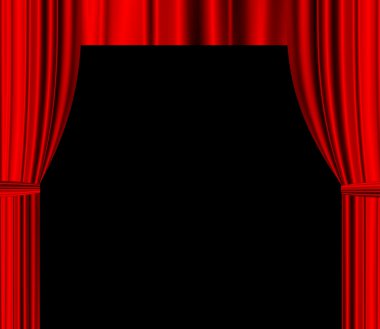 Red theatre drapered curtain with black empty space for text clipart