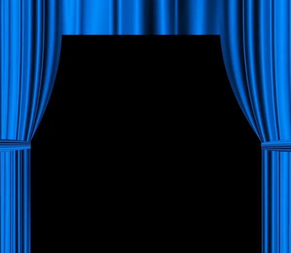 テキストの黒の空のスペースで青い劇場 drapered カーテン — ストック写真