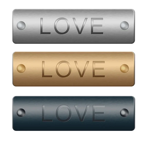 Boards with LOVE text. silver, gold and blue textured background to design — Stock Photo, Image