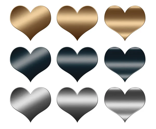 stock image Hearts made of gold and silver metal, LOVE sign for design