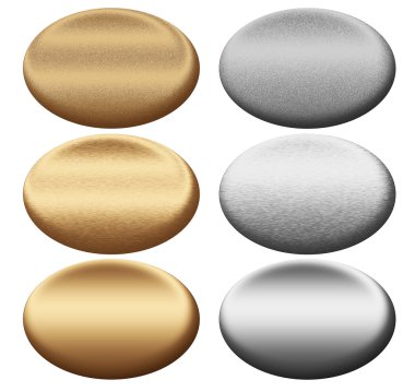 Scratched metal silver and gold oval push buttons to insert text or web des clipart