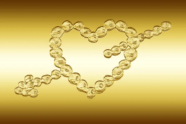 Srdce s šipkou, ryté úlevu v zlatých kovů jako pozadí vložit tex — Stock fotografie