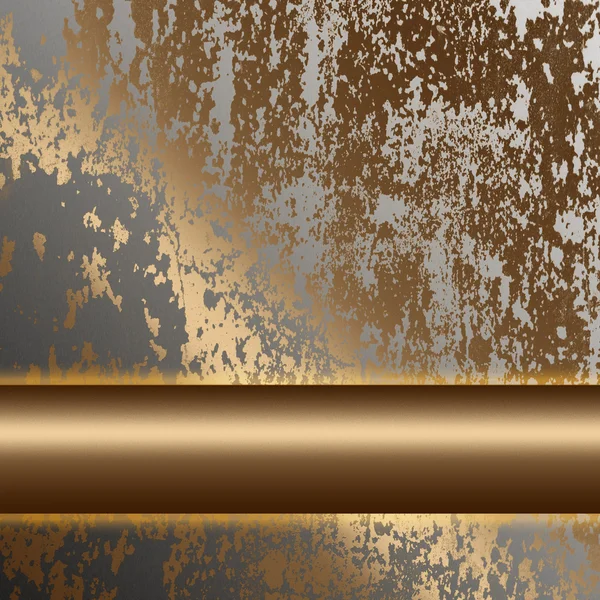 Old rusted metal surface with gold bar as background to insert text or desi — Stock Photo, Image