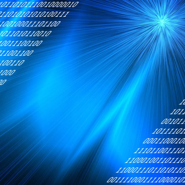 Blauwe stralen binaire codes achtergrond, internet of nieuwe technologie conceptie — Stockfoto