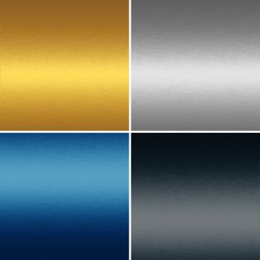 Collection of four metal textures backgrounds - gold, blue, silver and black clipart