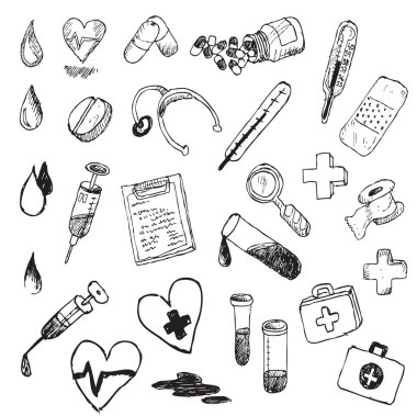 Medical hand draw element vector clipart