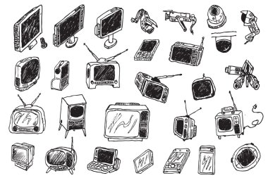 Hand draw retro and modern audio video set clipart