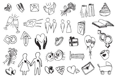 Wedding hand draw illustrations clipart