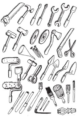 Hand draw working tools icon collection clipart