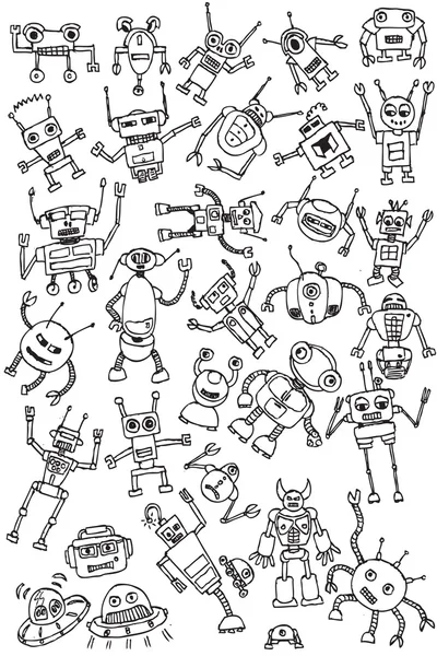 Mano dibujar robots icono colección vector — Vector de stock