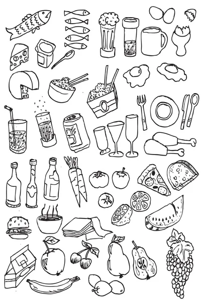 Mano dibujar alimentos icono colección — Vector de stock