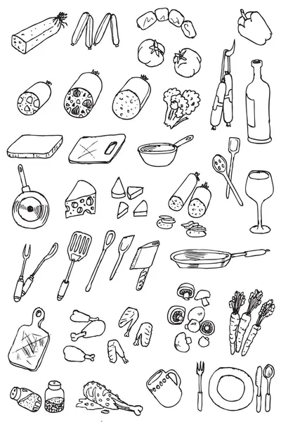 Mano dibujar alimentos icono colección — Vector de stock