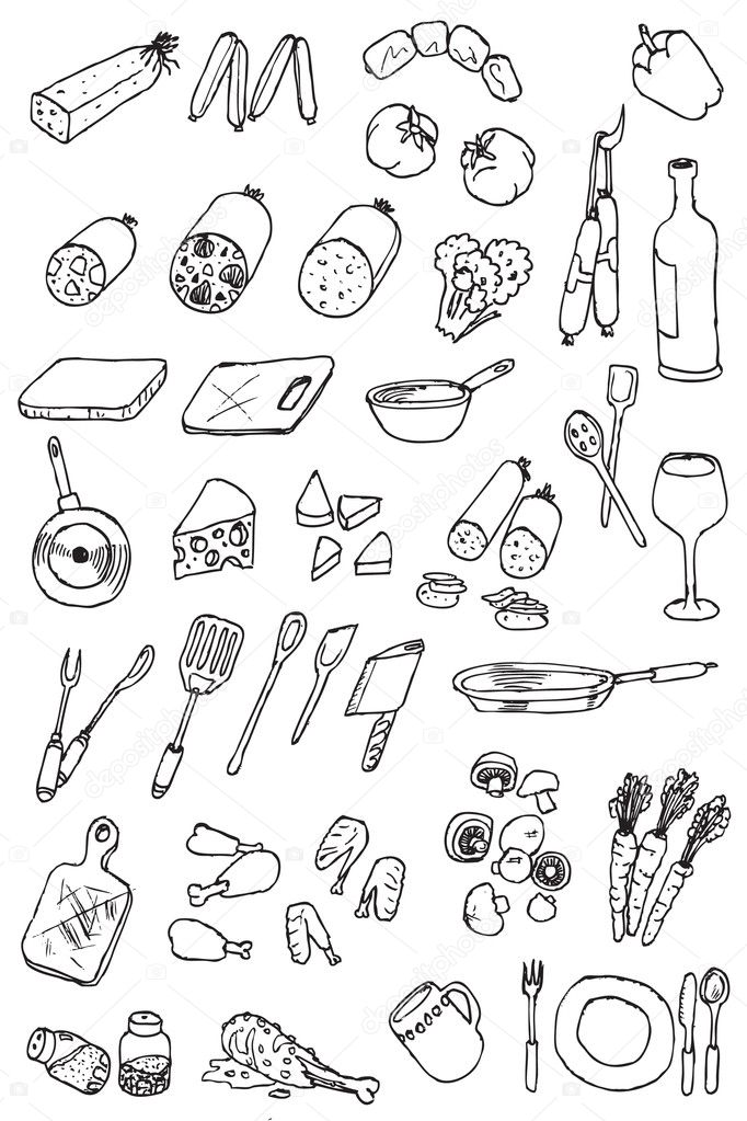 Hand draw food icon collection