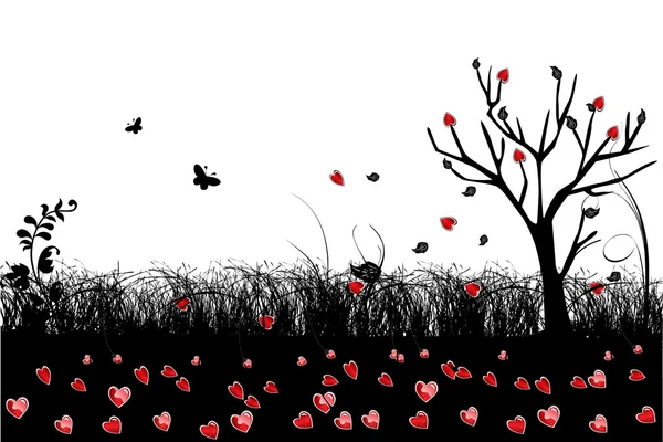 抽象情人节爱情树向量中的小心脏 — 图库矢量图片