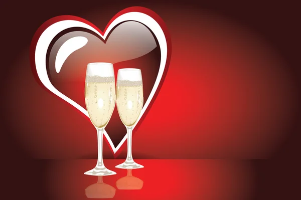 Красное сердце Валентина и два бокала для празднования — стоковый вектор