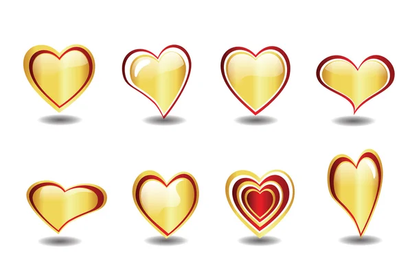 Hermoso corazón dorado elemento conjunto vector — Archivo Imágenes Vectoriales