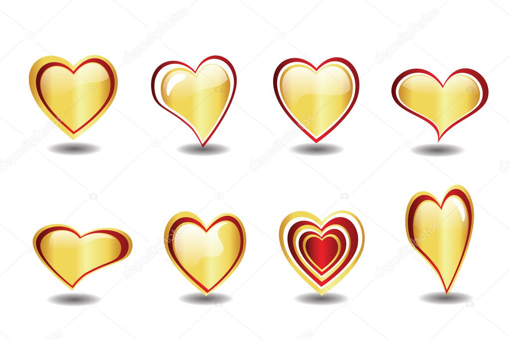 Elemento de coração dourado lindo conjunto vector — Vetor de Stock