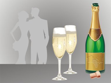 Wedding couple and champagne celebrate clipart