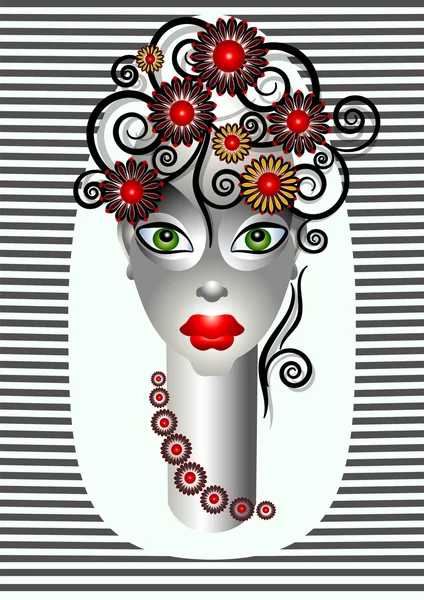 Красивая девушка с цветами и декором кудрей на голове — стоковый вектор