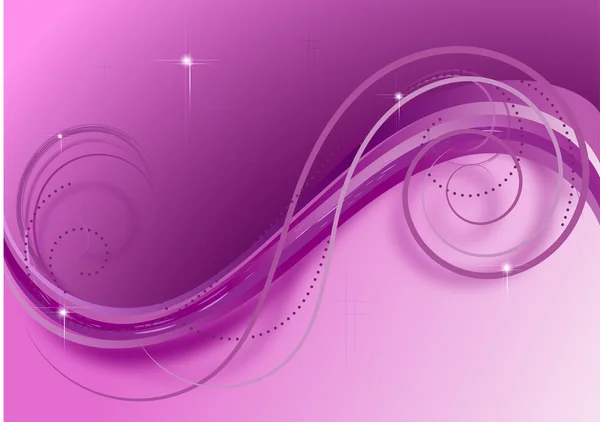 Golven en spiralen in de violette achtergrond — Stockvector