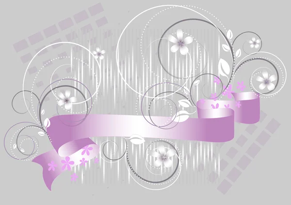 Flores y cinta púrpura sobre un fondo gris — Archivo Imágenes Vectoriales