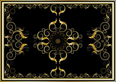 Oriental gold ornaments for rug in dark background. clipart