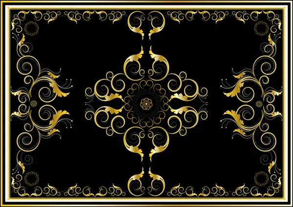 Oriental gold ornaments for rug in dark background. — Stock Vector