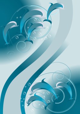 A flock of dolphins swimming in the sea. Banner. clipart