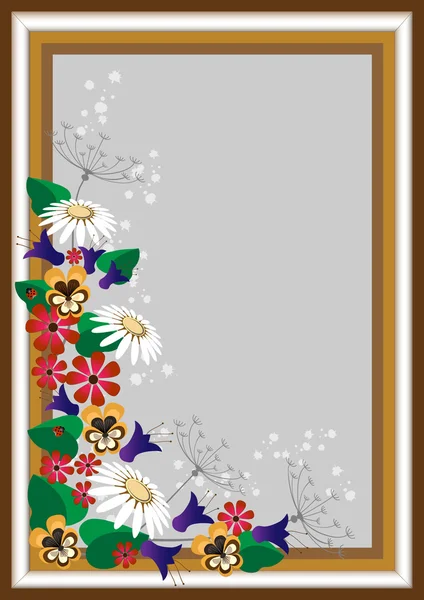 Frame with a corner of the wild flowers.Card. — Stock Vector