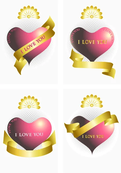 Variants of the heart and ribbons.Ilove you. Poster. — Stock Vector