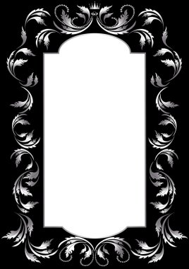 Frame of silver leaf in old style on a black background clipart