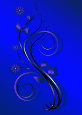 Abstract branch with purple flowers on a blue background.Banner. clipart
