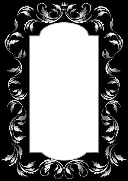 Frame of silver leaf in old style on a black background — Stock Vector