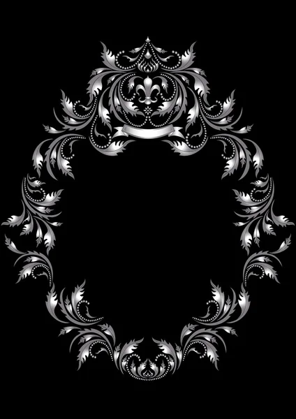 Frame of silver leaf in old style on a black background. — Stock Vector