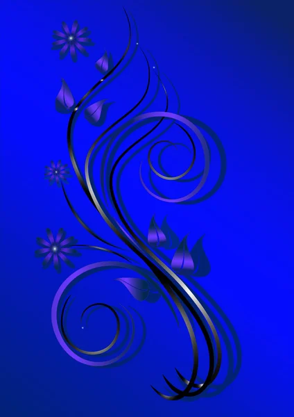 Rama abstracta con flores púrpura sobre fondo azul.Banner . — Archivo Imágenes Vectoriales