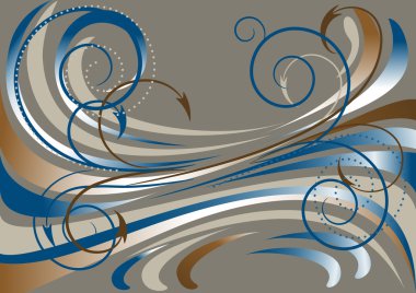 Blue and brown waves, and arrows on a dark gray background.Banner. clipart