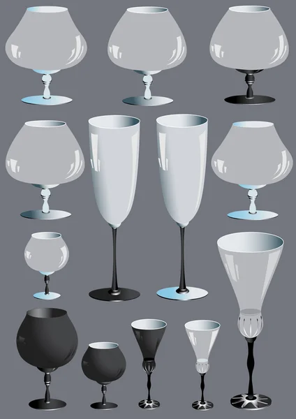 Kolekcja szklanych kieliszków dla produkcji napojów alkoholowych. — Wektor stockowy
