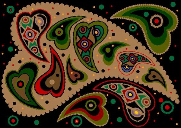 Gekleurde paisley op een zwarte background.background — Stockvector
