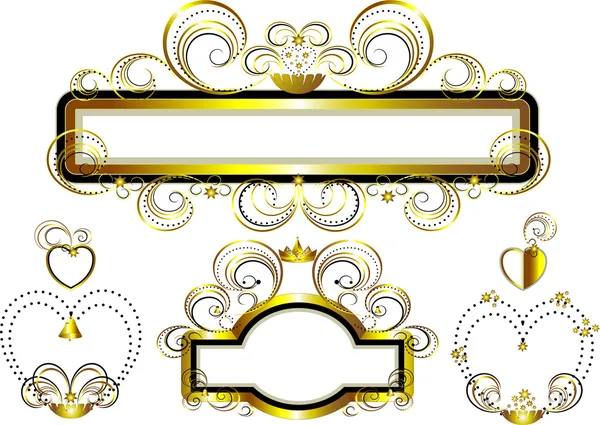 Frames decorated with gold stars and curves.Frame. — Stock Vector