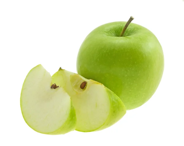 Zelené jablko se segmenty. — Stock fotografie