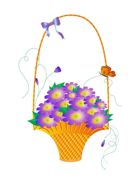Basket with blue flowers. — Stock Vector