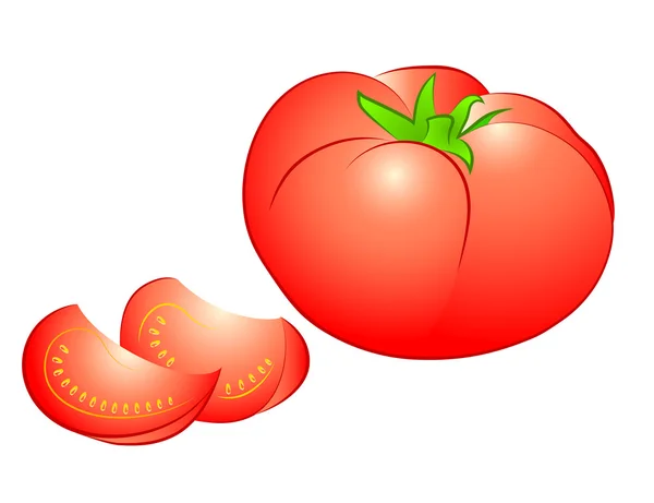 Κόκκινη ντομάτα με λόβια σε λευκό φόντο. — 图库矢量图片